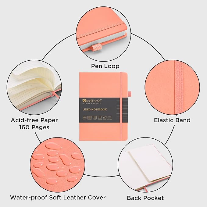 &And Per Se Lined Journal Notebook, 160 Pages, A5 5.7 x 8 inches College Ruled Thick Paper Notebook Journals for Writing, Hardcover Notebooks for Women Men Office School (1 Pack, Peach Pink)