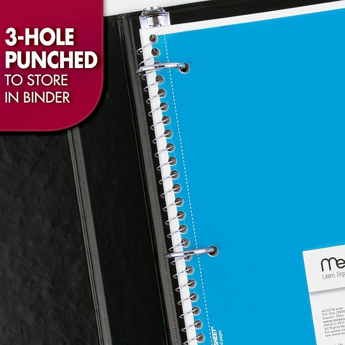 Mead Spiral Notebook, 4 Pack, 1 Subject, Wide Ruled Paper, 7-1/2" x 10-1/2", 70 Sheets per Notebook, Colors Will Vary (930200-ECM25)