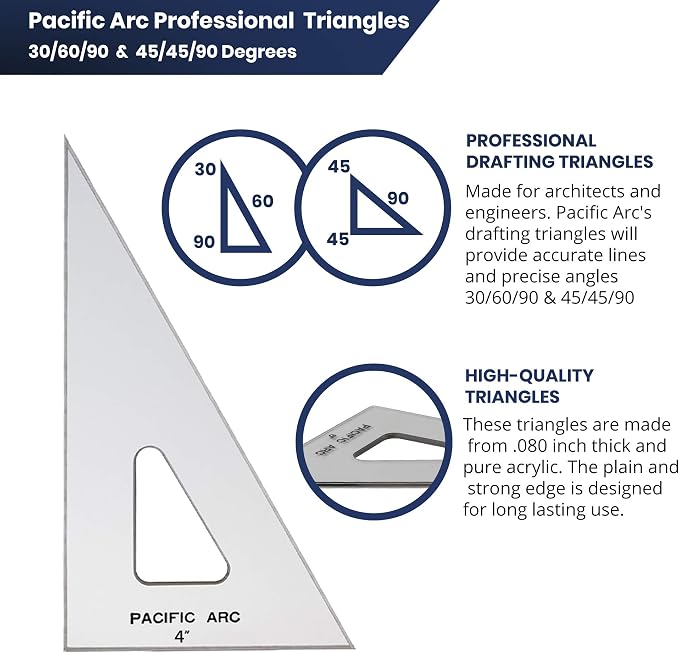 Pacific Arc Drafting Triangle, 14-inch, 45/90 Degrees, w/Inking Edge, Topaz
