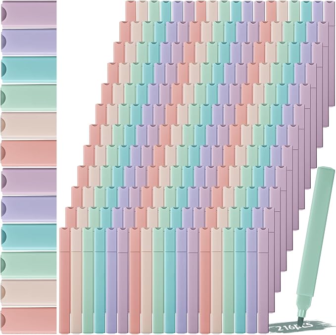 Marspark 216 Pcs Highlighters Bulk Chisel Tip Aesthetic No Bleed Cute Color Marker Pens for Journal Planner Notes School Study Office Supplies(Boho Colors)