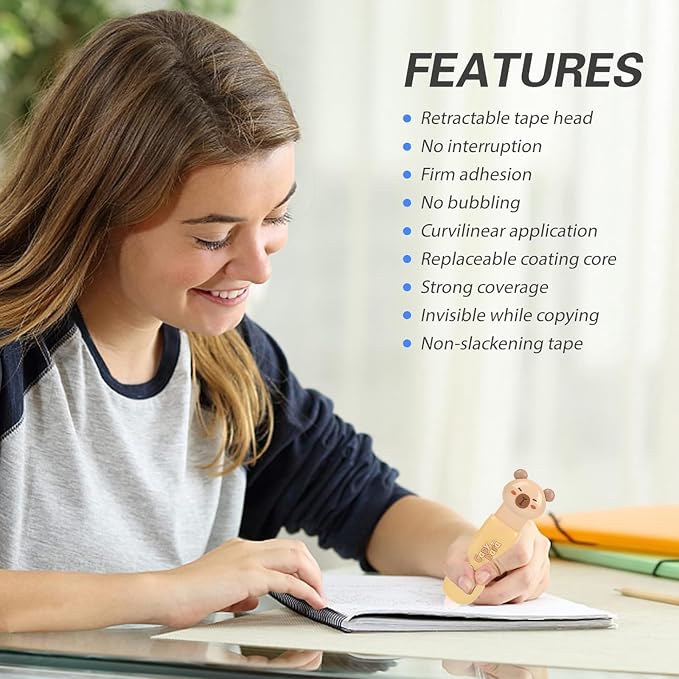 Correction Tape, Mini Retractable Correction Tape Pen, with Aesthetic Cute Capybara Applicator,for Back To School Office Supplies.