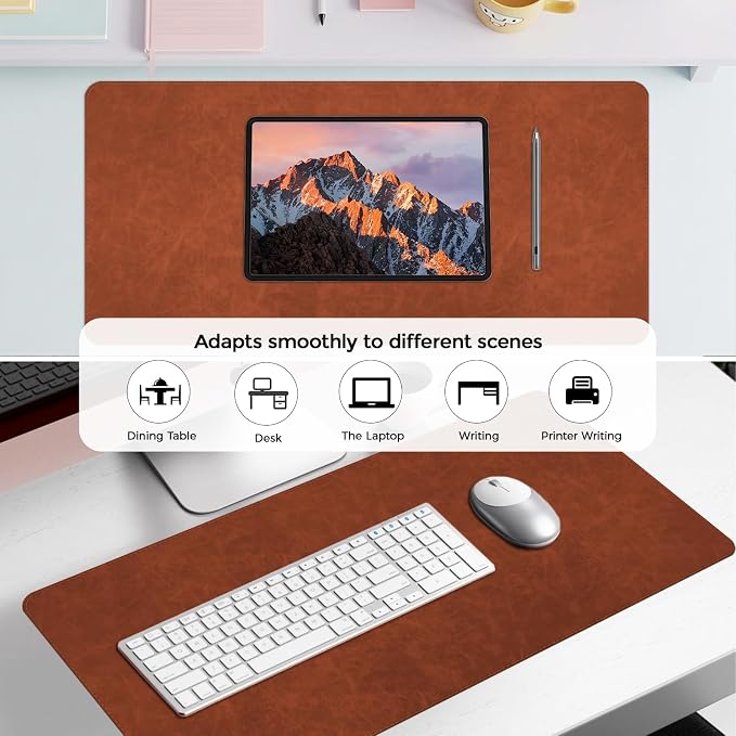 CHEERYGOO Leather Desk Pad Protector, Mouse Pad, Office Desk Mat, Non-Slip PU Leather Desk Blotter, Laptop Desk Pad, Waterproof Desk Writing Pad for Office and Home 31.5"x 15.7" L Brown
