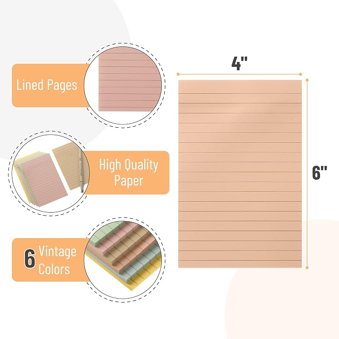 Mr. Pen- Lined Sticky Notes, 4" x 6", 6 Pads, 45 Sheets/Pad | Sticky Notes with Lines, Ruled Post Stickies, Memo Pads, Self-Stick Note Pad for Office, School, Home, Study
