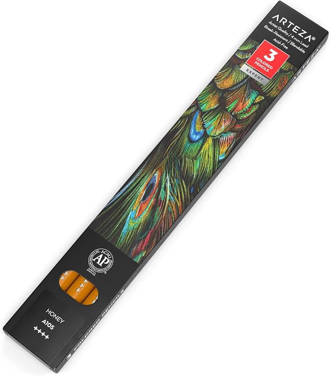 Arteza Colored Pencils, Pack of 3, A105 Honey, Soft Wax-Based Cores, Ideal for Drawing, Sketching, Shading & Coloring