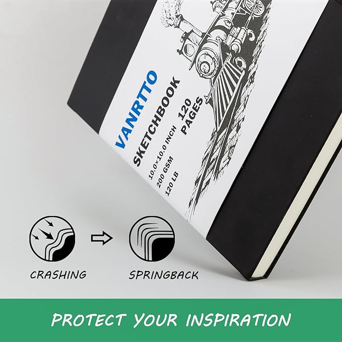 Vanrtto Hardcover Sketch Book, Square Mixed Media Sketchbook 8x8 Inch | Hardcover Square Sketch Book 120LB/200GSM Drawing Paper, 120 Pages/60 Sheets Sketch Pad for Adults, Mixed Media Sketchbook