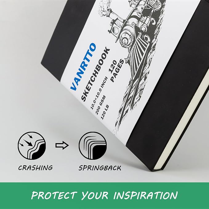 Vanrtto Hardcover Sketch Book, Square Mixed Media Sketchbook 10x10 Inch | Hardcover Square Sketch Book 120LB/200GSM Drawing Paper, 120 Pages/60 Sheets Sketch Pad for Adults, Mixed Media Sketchbook