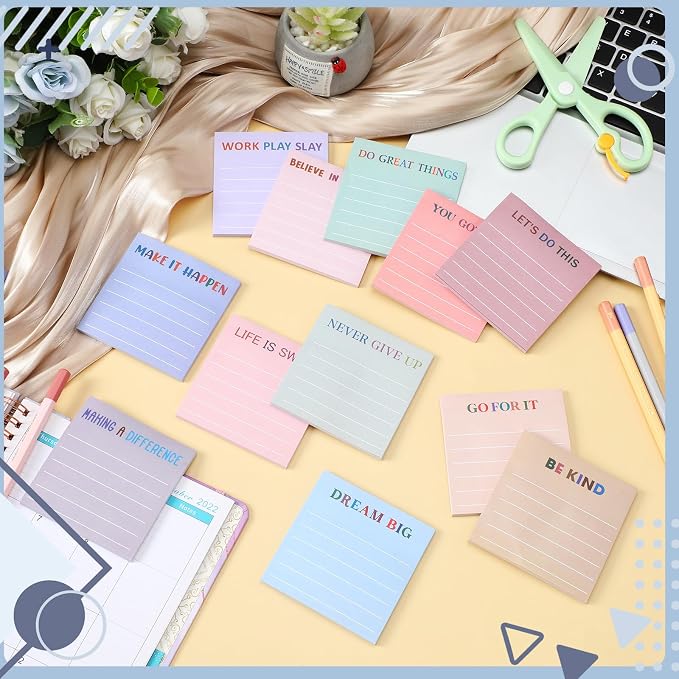 Yinder 24 Pcs Inspirational Sticky Notes, Back to School Supplies, Cute Motivational Sticky Notes Pad Employee Appreciation Gifts Bulk for Teacher Coworker Office 3 x 3'' (Motivational,Aesthetics)