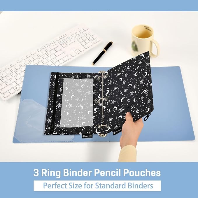 Star Pencil Pouches for 3 Ring Binder 2 Pack | Binder Pencil Case With Zipper Reinforced GrommetsPencil Bags for Office Organizers