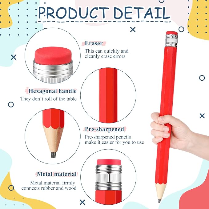 Back to School Gifts for Students 2 Pcs 16 Inch Giant Pencils Wooden Jumbo Pencils Prop Decor Funny with Cap Eraser Large Fun Novelty Gifts for Kids School Kindergarten Home Office(Red)