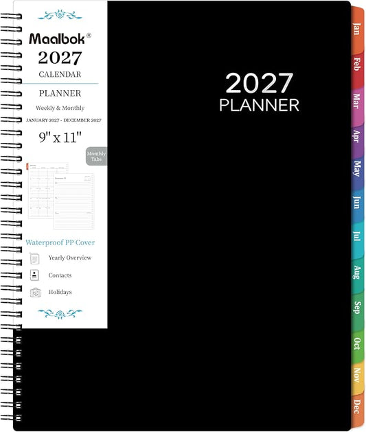 2027 Planner-2027 Weekly and Monthly Planner, 9" x 11", Jan. 2027-Dec. 2027 | Storage Pocket, Daily Agenda Book, College Organizer Notebook, Teacher Student Planning Book with Tabs, Enterprise