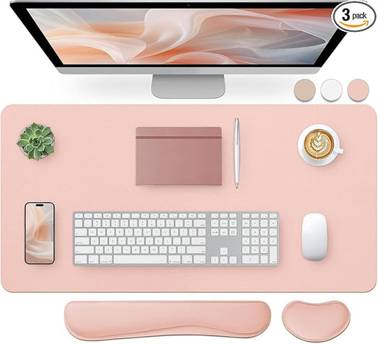 Bloss Pink Desk Mat and Keyboard Wrist Rest, Non-Slip Large Mouse Pad + Keyboard Pad + Mouse Wrist Support, Computer Mat Protector for Office, Home(27.6" x 13.8")
