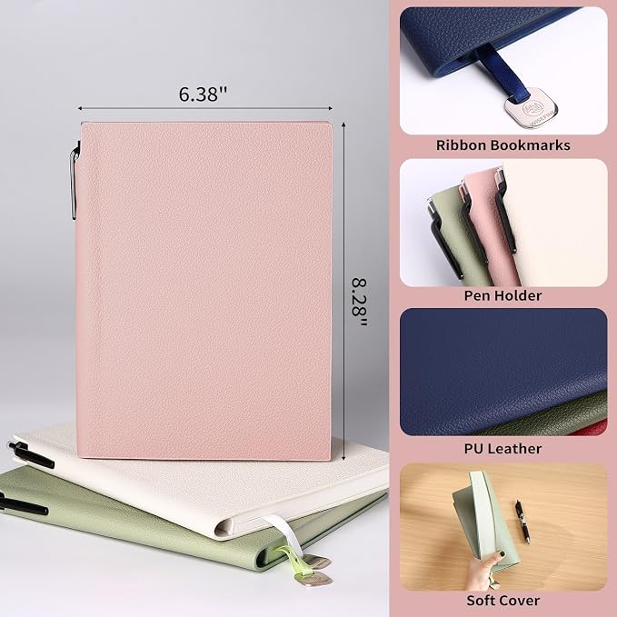 Wisefine Lined Journal Notebook for Women A5 Soft Cover Journals for Writing 160 Pages Daily Journaling College Ruled Notebooks for Work 6.38'' X 8.28'' (3pack-White/Pink/Dark Gray)