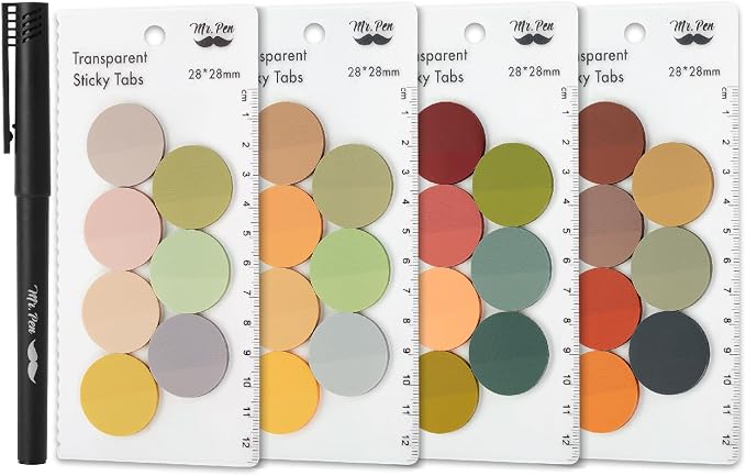 Mr. Pen- Round Transparent Sticky Notes, 1.1” Diameter, 28 Pads | 1120 Sheets, Colorful, Water-Resistant See-Through Sticky Notes Bulk & Fineliner, Smooth Writing
