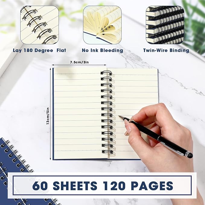 Jutom 18 Pcs Small Spiral Notebooks Memo Pads 3x5 Bulk Small Pocket Notepads Back to School Supplies Mini Notebook with Lined Mini Journals for Office & Work, 120 Pages (Dark Blue)