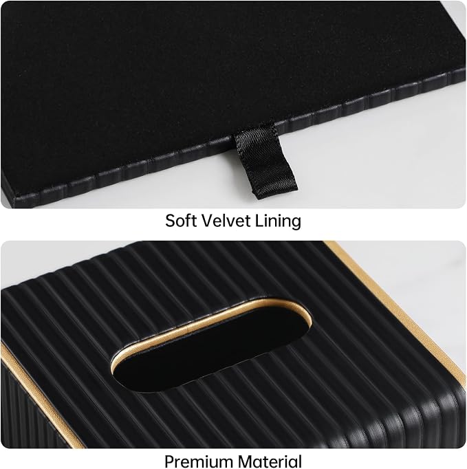 Square PU Leather Tissue Box Cover with Magnetic Closure, Decorative Tissue Holder & Storage Container for Bedroom, Living Room, Dining Room, Bathroom, Countertop, Desk & Office (Black)