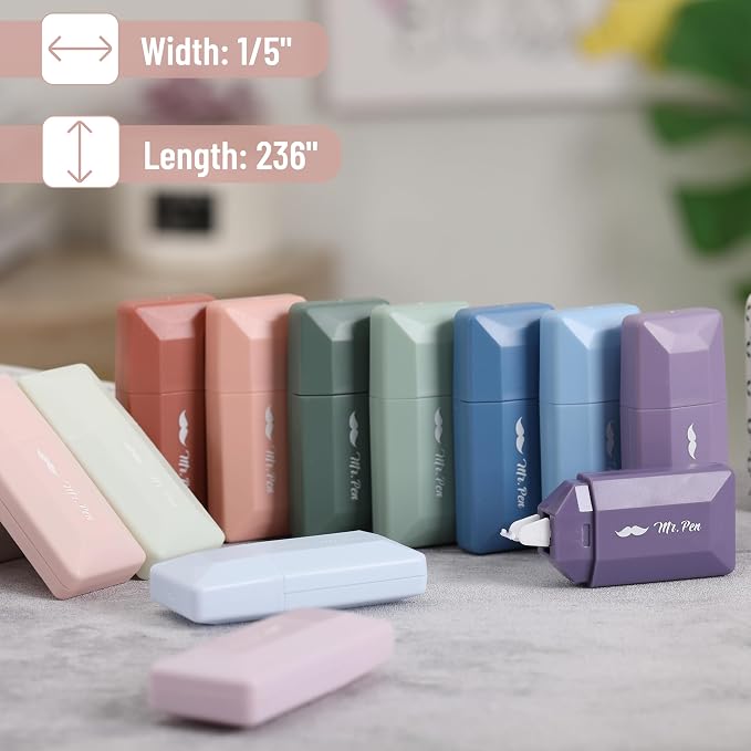 Mr. Pen- Correction Tape Bulk, 0.2" x 236", 12 pcs, Pastel Colors | Cute Correction Tapes for Quick Corrections, Office and School Supplies