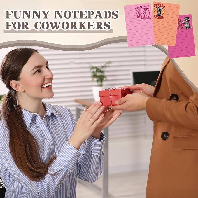 12 Pack Funny Notepads, 5x3 Inches Sarcastic Note Pads Memo Fun Office Gifts for Coworkers Work Women Men Employee Teacher Boss Desk Accessories Gifts(Raccoon,Multicolor)