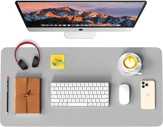Leather Desk Pad Protector, Waterproof Mouse Pad, PU Desk Mat, Office Desk Cover, Desk Writing Mat for Office/Home/Work/Cubicle (Light Gray) 31.5x15.7 in
