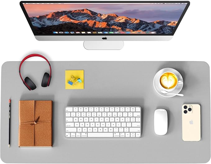Leather Desk Pad Protector, Waterproof Mouse Pad, PU Desk Mat, Office Desk Cover, Desk Writing Mat for Office/Home/Work/Cubicle (Light Gray) 35.4x17 in