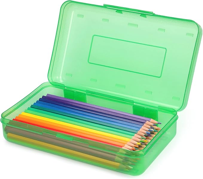 Tamaki 1 Pack Plastic Pencil Box Large Capacity, Green | Clear Boxes with Snap-tight Lid Stackable Design and Stylish Office Supplies Storage Organizer