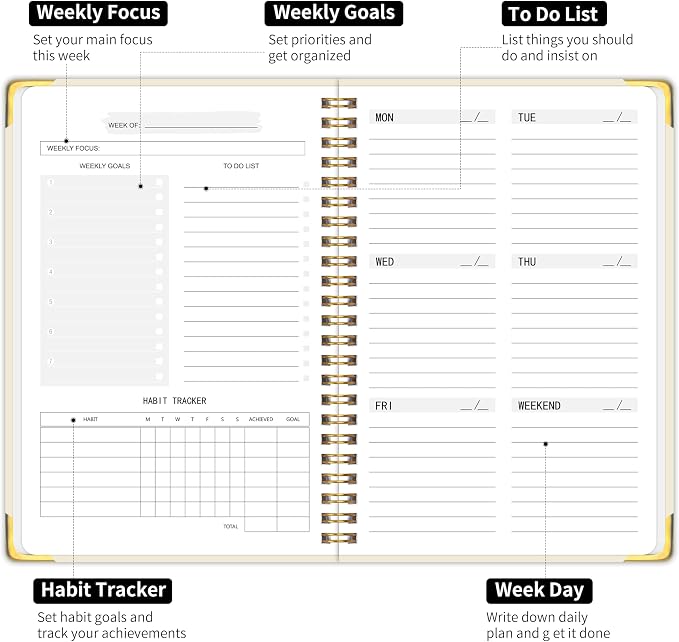 TREES Undated Weekly Planner, Weekly To-Do List, Goal and Habit Tracker | 5.8" x 8" Spiral-Bound Organizer for Weekly Goals, Tasks and Habits, Designed for Work, School and Everyday Planning