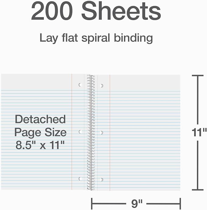 Oxford 5 Subject Spiral Notebook, Notebooks for School, Plastic Covers, Back to School Supplies, College Ruled, 200 Sheets, 1 Pack, Bright Blue (1009294)