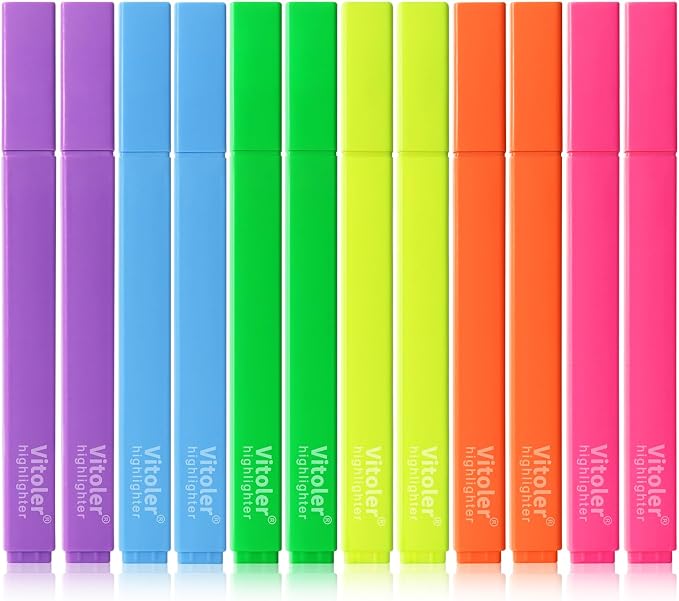Piochoo Highlighters,12pcs Aesthetic Pastel Highlighters, Chisel Tip Book Highlighter, Cute Pens with Chisel Tip, No Bleed Bible Highlighter Assorted Colors