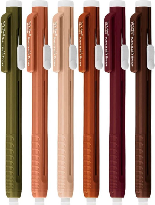 Mr. Pen- Retractable Mechanical Eraser Pens, 6 Pack, Earthy Colors | Latex-Free Precision Pencil Erasers for Artists, Students, Drawing, Sketching & Drafting