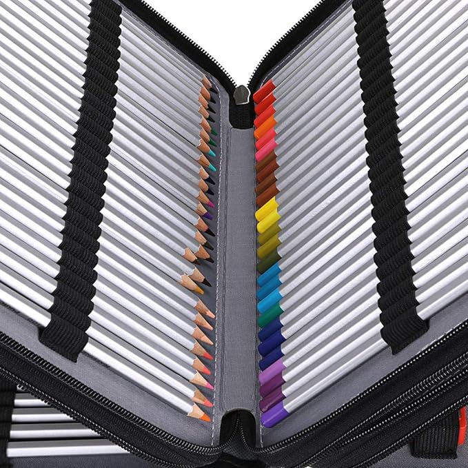 BTSKY 200 Slots Colored Pencil Organizer - Deluxe PU Leather Pencil Case Holder with Removal Handle Strap Pencil Box Large for Colored Pencils Watercolor Pencils (Black)