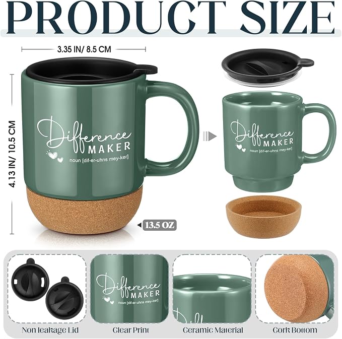 4 Pcs Difference Maker Gift Set Mug Notebook Candle Pen,Dark Green,Word