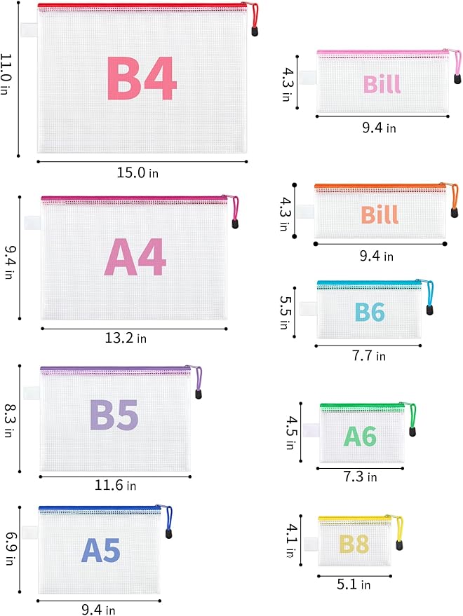 JARLINK 48 Pcs Mesh Zipper Pouch Bags, 8 Sizes Waterproof Zipper Bags | Multi-use Travel Bags for Office, School, Board Game, Puzzles, Cosmetics, Travel Accessories, and Home Organization, 9 colors