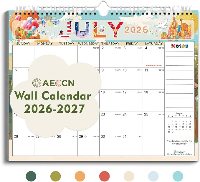 AECCN Calendar 2026-2027 18 Months-Colorful | 14.4" x 11.4" | 110GSM Thick Paper | No-Bleed | Stickers Attached | Home, School & Office Use