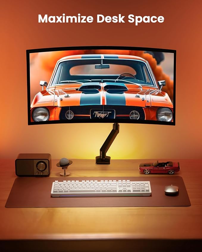 ErGear Single Monitor Arm for 13-36 Inch Screens, 22 lbs Capacity | Full-motion adjustment, C-clamp or grommet mounting, cable clips, 22 lbs support, ultrawide setup, VESA 75x75/100x100mm