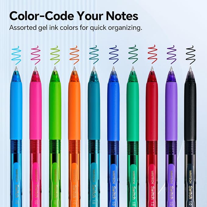 WRITECH Colored Gel Pens 1.0mm: Switch Silent Click Mode for Quiet or Click Feedback Smooth Writing Quick Dry Ink Bold Point for Note Taking Color Coding Journaling School Office Study.