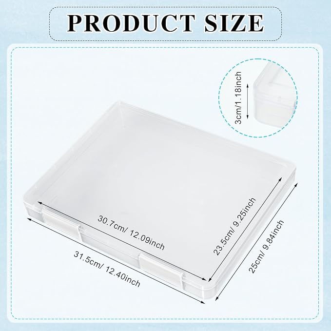 PerKoop 6 Pcs Clear Paper Storage Box,12.4 x 9.84 x 1.18 Inches,White | A4 Plastic File Box Document Paper Organizer Storage Board Game Project Cases Containers with Buckle for Craft, Magazine