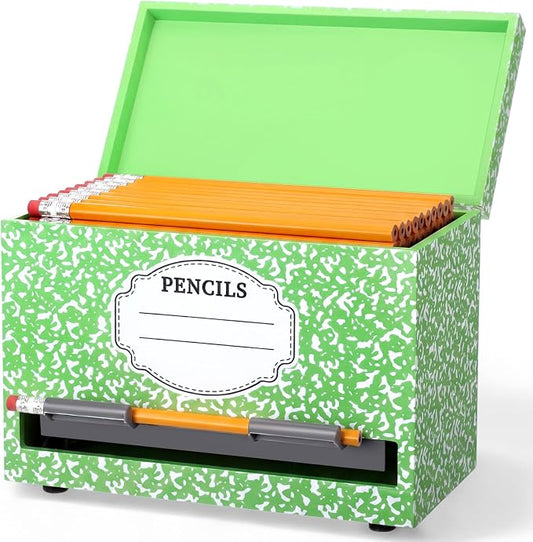 Yalikop 1 Pc Wooden Pencil Dispenser for Classroom Pastel Wood Pencils Holder for up to 200 Pencils Reusable Straw Dispenser for Home Office Teachers Supplies Storage (Notebook,Green)