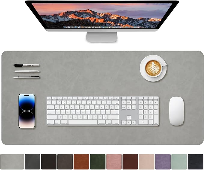 CHEERYGOO Leather Desk Pad Protector, Mouse Pad, Office Desk Mat, Non-Slip PU Leather Desk Blotter, Laptop Desk Pad, Waterproof Desk Writing Pad for Office and Home 36"x17" XL Light Grey