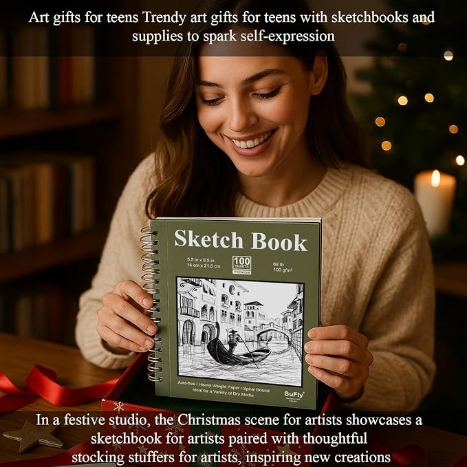 SuFly Small Sketch Book 5.5"x8.5", 2-Pack Mini Sketchbook, Spiral Bound Sketchbook Hardcover with 200 Sheets of 68lb/100gsm Mini Drawing Pad Paper, Small Sketch Pads for Drawing for Adults & Kids.
