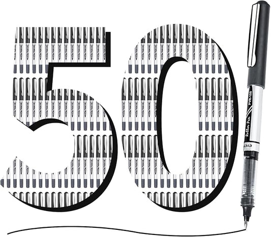 EYEYE 50 Pack 0.7mm Black Rollerball Pens, Medium Point Roller Ball Pen Quick Dry, Liquid Ink Pens Fine Point Smooth Writing Pen for Journaling, Note Taking, Office and School Supplies