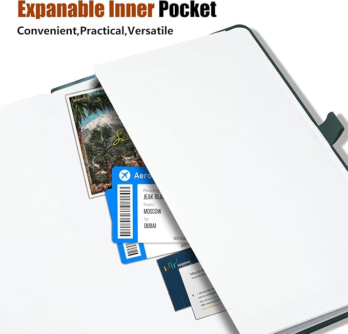 Lined Journal Notebook, A5, 192 Pages 100 GSM Thick Paper, Hardcover Leather College Ruled Journal for Writing, Men Women, Journaling, Daily, Work, Office, Home School Business(Dark Green)