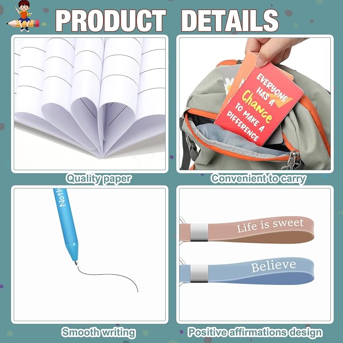 PerKoop 48 Pcs Inspirational Gifts Bulk Employee Motivational Notepads Positive Ballpoint Pens Keychains Set Staff Coworker Appreciation Gifts for Teachers Women Office Party Favor Supplies