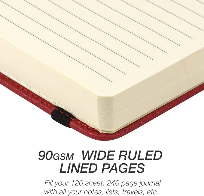 Samsill Classic Size Writing Notebook Journal, Hardbound Cover, 5.25 Inch x 8.25 Inch, 120 Ruled Sheets (240 Pages), Red