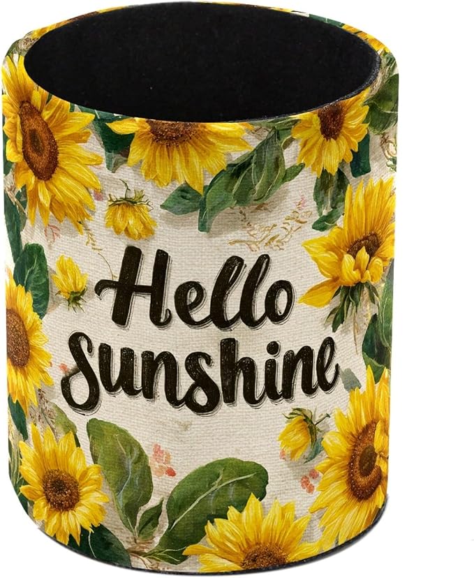 Sunflower Leather Pen Holder for Desk, Multifunctional Desktop Organizer Pencil Cup, Desktop Caddy Stationery Organizer for School Home Office Desk Accessories
