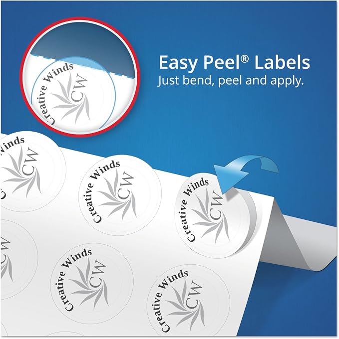 Avery Printable Round Labels, Sure Feed Technology, Glossy White Labels, 2" Diameter, Permanent Adhesive, Laser/Inkjet, 120 Total (22807)