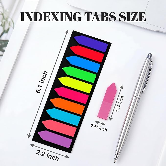 Ericter Arrow Sticky Tabs 1200 PCS Neon Colors, Book Annotation Tabs Writable, Bright Sticky Flags Page Markers, Translucent Sticky Notes for Books, Study Office Supplies, Sticky Bookmarks