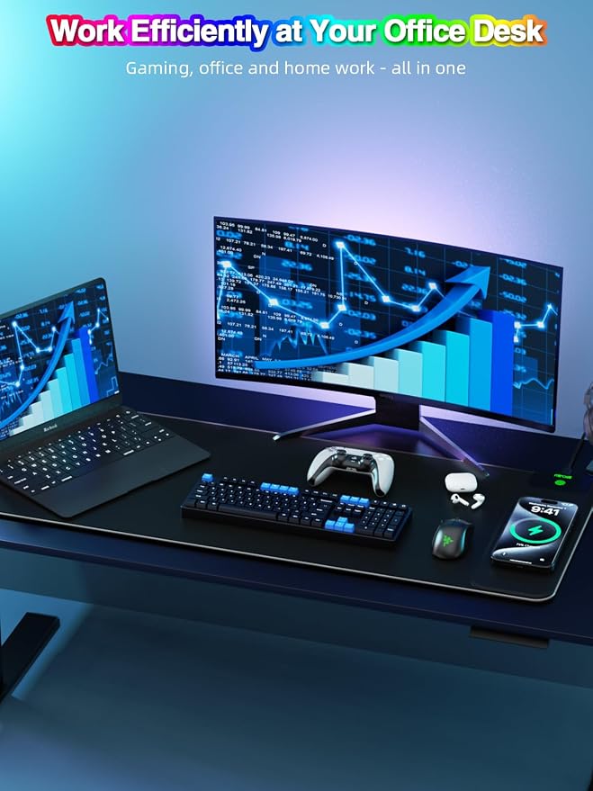 Magnetic Charging Mouse Pad, 31.5x11.81 Inch XL Gaming Mousepad, 11+5 RGB Lighting Modes, Home Office Large Desk Pad with Ultra-Smooth Surface, Non-Slip, Waterproof Keyboard Pad Classic Black Desk Mat