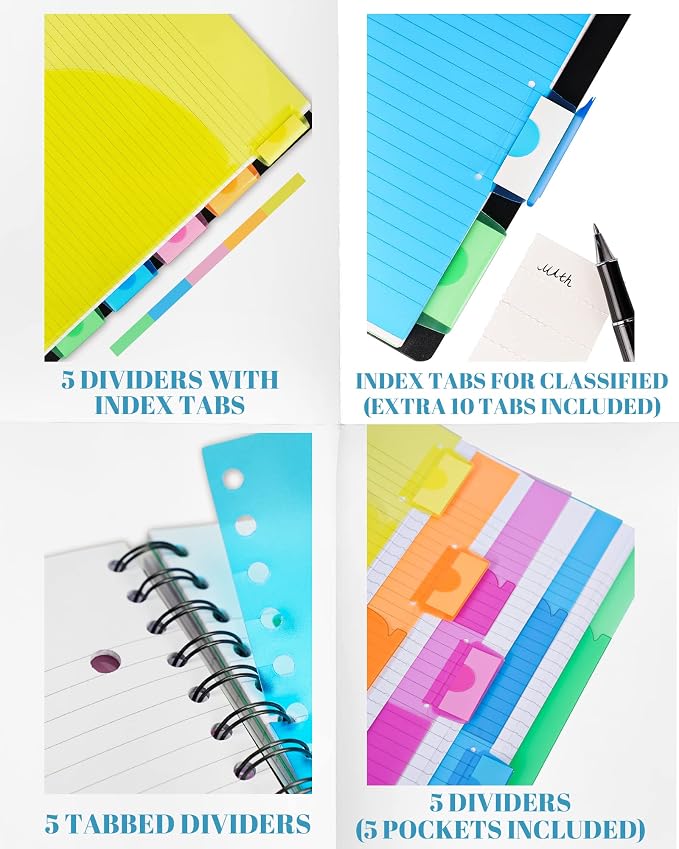 5 Subject Notebook - Spiral Notebook, College Ruled Notebook With Dividers Pocket, Tabs, 11" Ruler, 200 Pages, for Writing Journal, Home & Office, School Supplies, 8.5''x11'' CoCo Brown | 200 Pages, 11" Ruler, 8.5"x11" Brown, Pocket Dividers with Tab L...
