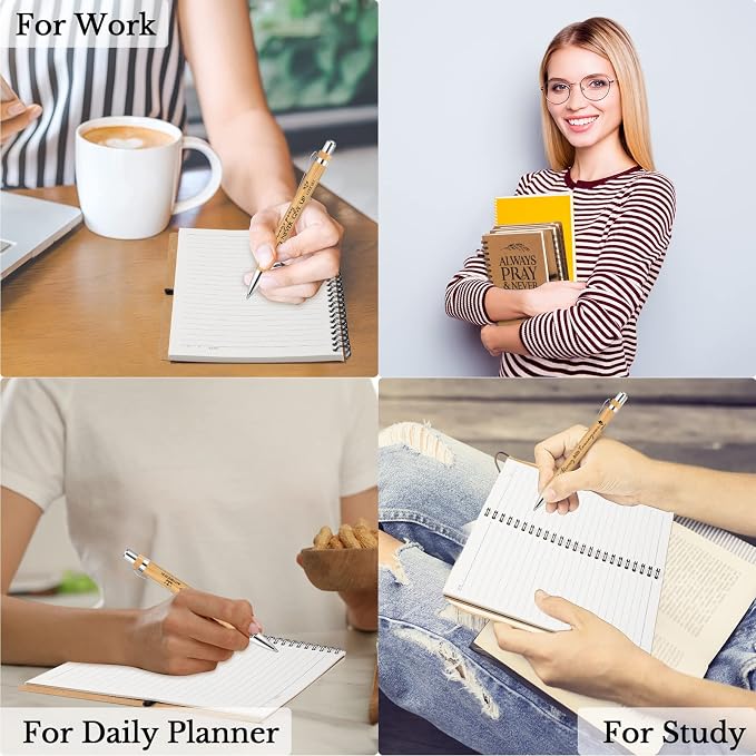 Kosiz 20 Pcs/ 10 Set Christian Gift Bulk A5 Spiral Notebook 5.5"x8.3" Christian Prayer Journal Bible Ballpoint Pen Religious Gift for Women Sunday School Church Member Back to School Gifts (Brown)