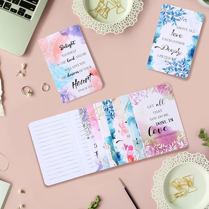 Containlol 16 Pcs Flower Daily Prayer Gift for Women, Bible Verse Notebooks Rustic Floral Inspirational Scripture Quotes Pocket Notepads, School Office, 4.9 x 3.1 Inches(Bright Style)