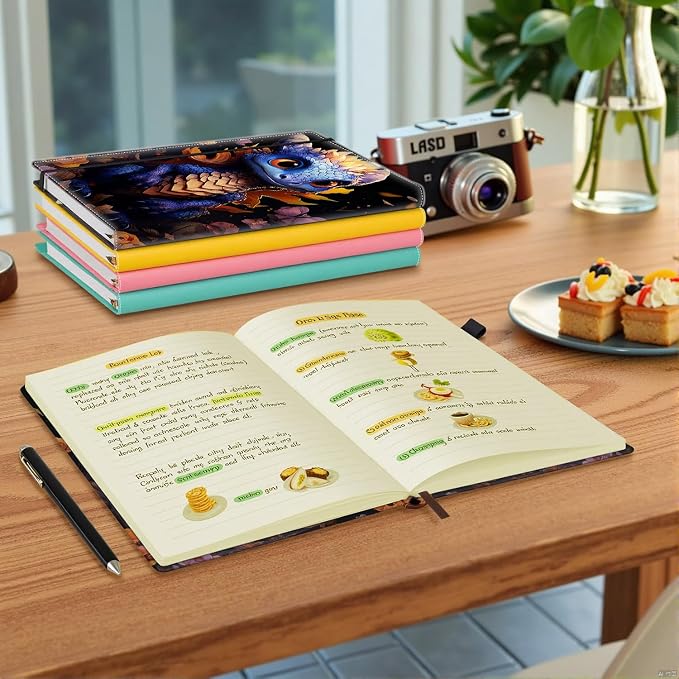 Hardcover Executive Notebooks, A5 PU Leather Lined Journal Notebook, 200 Pages Thick Paper Subject Notebooks for School,Work,Home Writing Business Notebook, Diary Book ， Baby Dragon